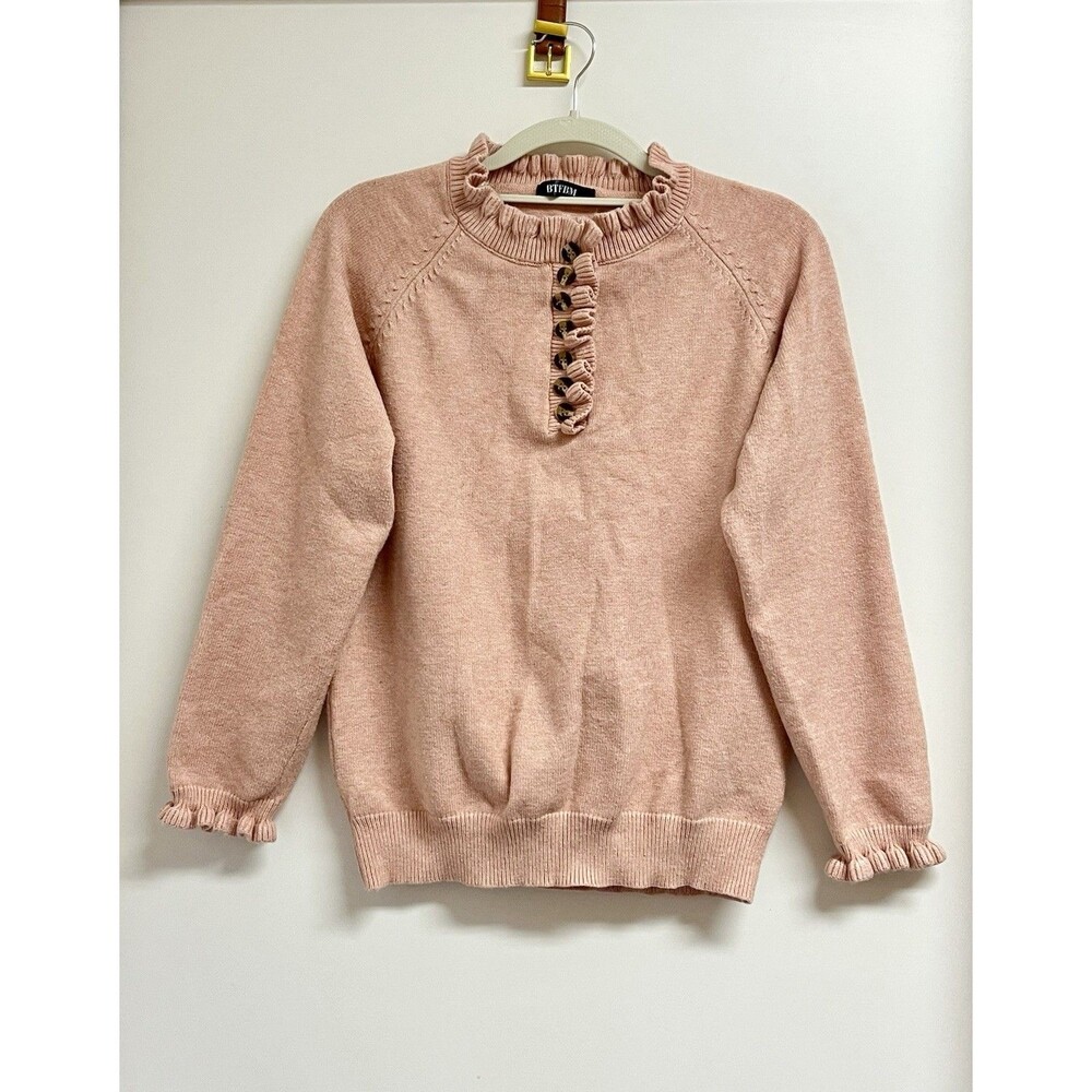 BTFBM Women’s Ruffle Trim Sweater Henley Sz M Girly Cottagecore Coquette